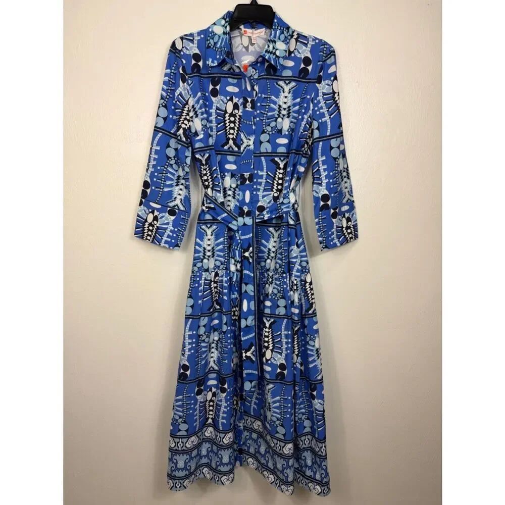 Jude Connally Sutton Stretch Shirt Dress Belted Midi Cotton Stretch Size L NWT - Picture 2 of 9